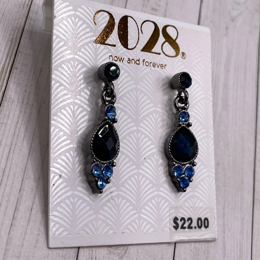 NWT 1928 Deep Blue Drop Earrings - Picture 3 of 7